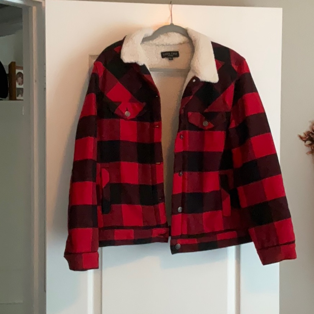 Love Tree Red and Black Checkered Teddy Jacket